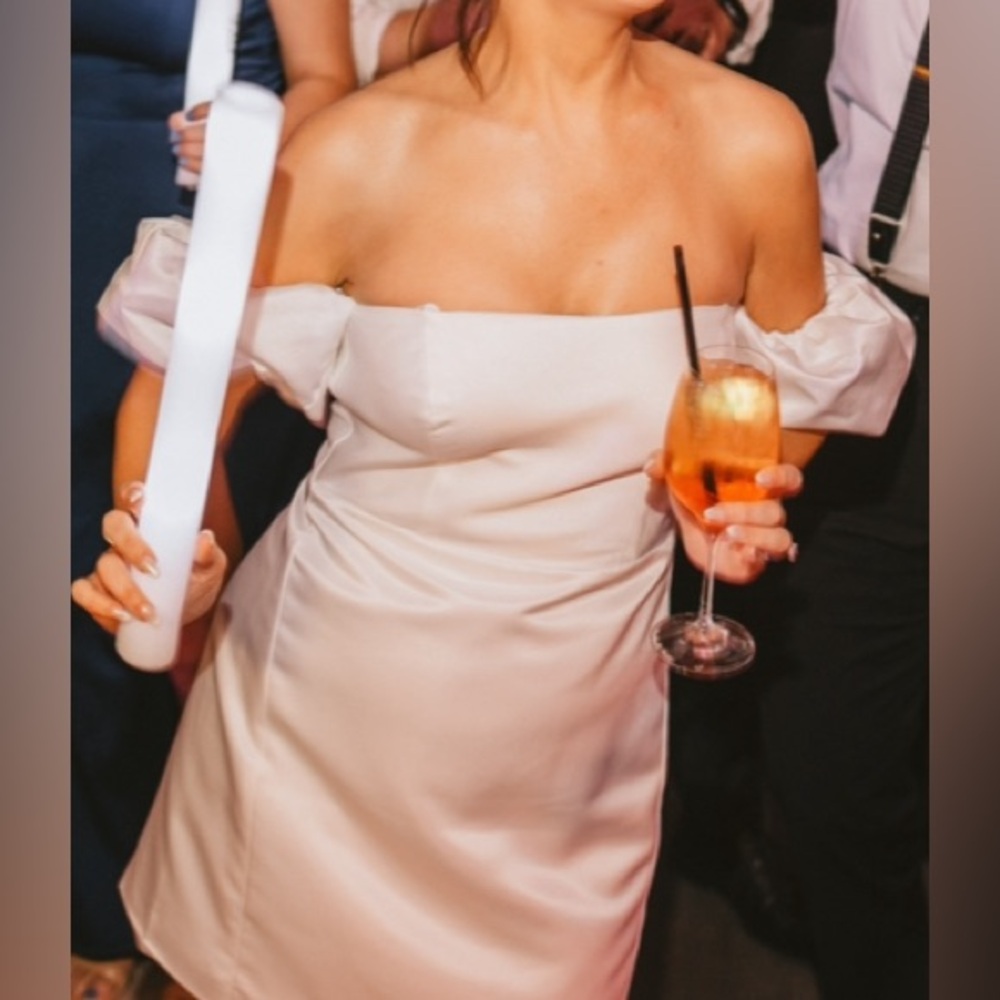 White Satin Off the Shoulder Dress